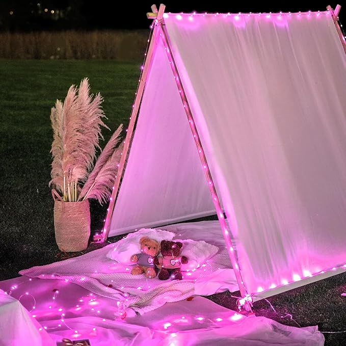 JMEXSUSS 4 Pack 50 LED Pink Fairy Lights Battery Operated, 16.1ft Christmas Fairy Lights Indoor Outdoor Waterproof, Pink String Lights for Bedroom Wedding Birthday Holiday Decorations