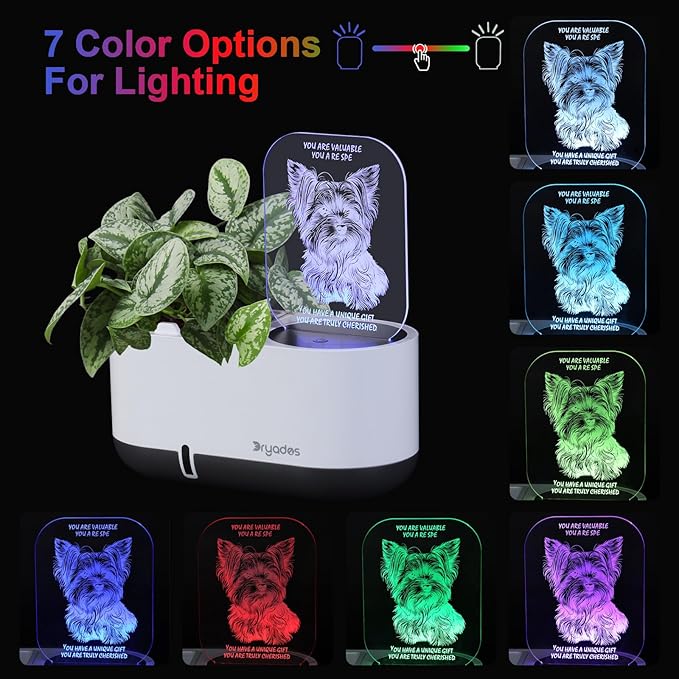 DRYADES Self-Watering Plant Pot with LED Note Board & 7 Colors Pen, Led Acrylic Message Board with Plant Pot,Dog Board Night Light with Planting Pot for Christmas/Thanksgiving/Gifts(No Plant&Seed)