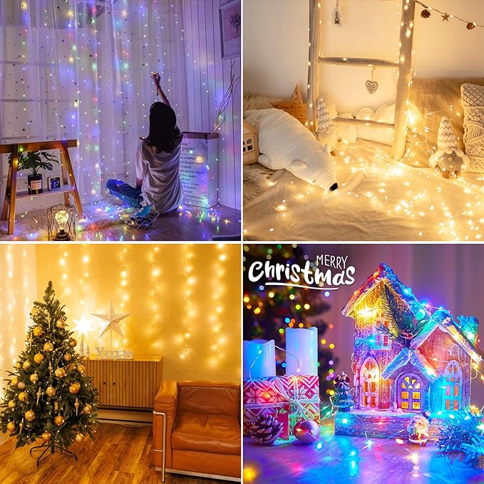 4Pack 80FT 240LED Fairy Lights Battery Operated with Remote & Timer 8 Modes Twinkle String Lights Battery Powered Indoor Outdoor Waterproof for Bedroom Wedding Christmas Décor Warm White & Multicolor