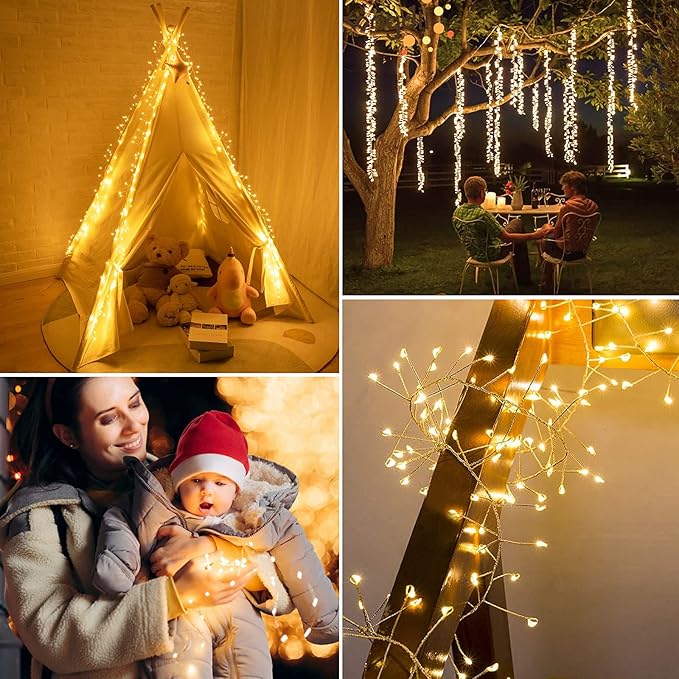 Minetom Fairy Lights Plug in, 10Feet 200 Led Cluster Lights Waterproof Starry String Lights for Ceiling Bedroom Wreath Window Wedding Christmas Tree Ramadan Decorations, Warm White