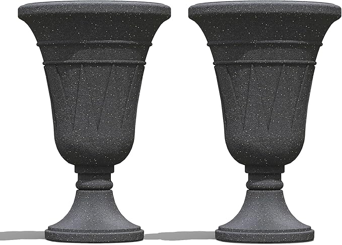 seethmi 23" Tall Planters for Outdoor Plants Set of 2, Planter with Drainage Holes and Trophy Design, Large Outdoor Planters for Porch, Garden, Black