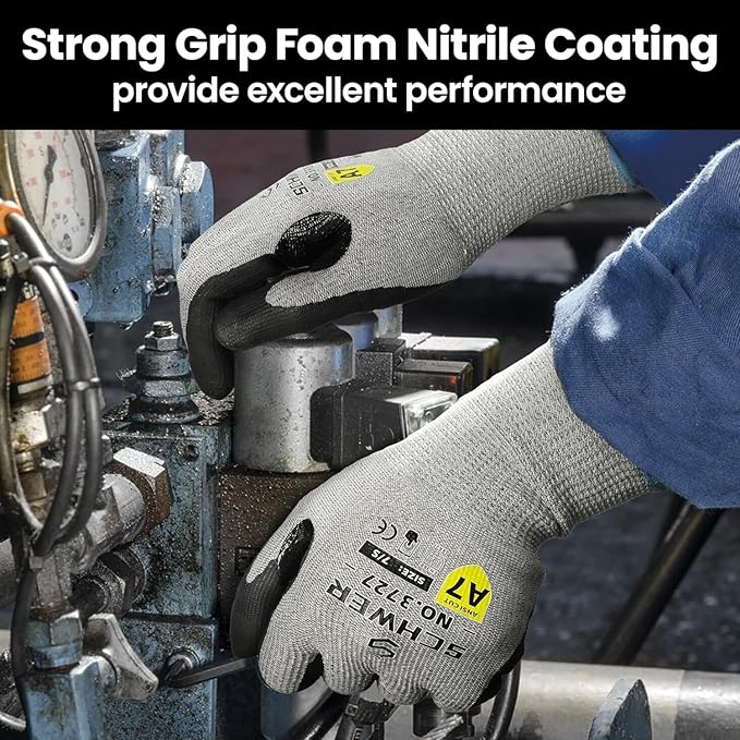 3 Pairs High Level Cut Resistant Work Gloves for High Risk Work, ANSI A7 Cutting Gloves with Reinforced Thumb, Used for WoodWorking, Construction, Non Slip, Durable, Breathable & Cool, XXL, PR3727