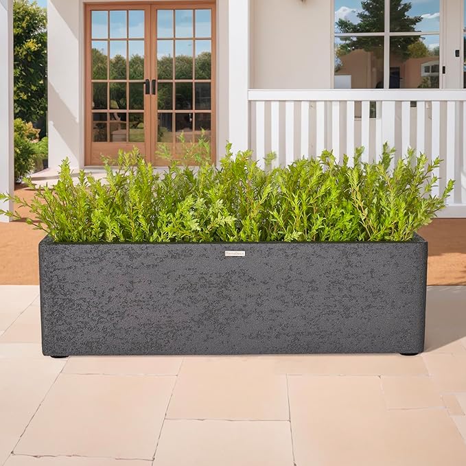 TerraDeco 31 Inch Rectangular Concrete Planter,Durable All-Weather Use with Drainage Holes,Large Rectangular Planter for Outdoor Indoor Plants