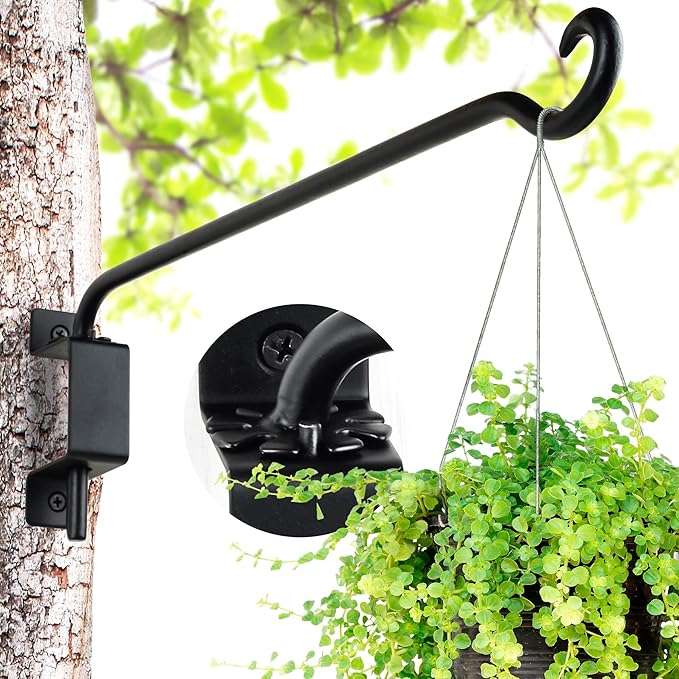 Qiang Ni Plant Hanger Outdoor: 16 Inch Bird Feeder Bracket for Garden Patio Decor - Swivel Adjustable Wall Mount Plant Hook for Hanging Flower Baskets