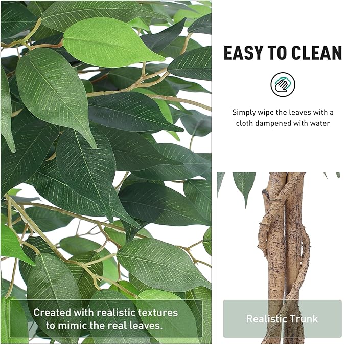 AQUGQ Ficus Tree Artificial 6ft, Tall Fake Tree with Realistic Leaves & Trunk, Artificial Tree for Home Office Living Room Decor Indoor Outdoor.