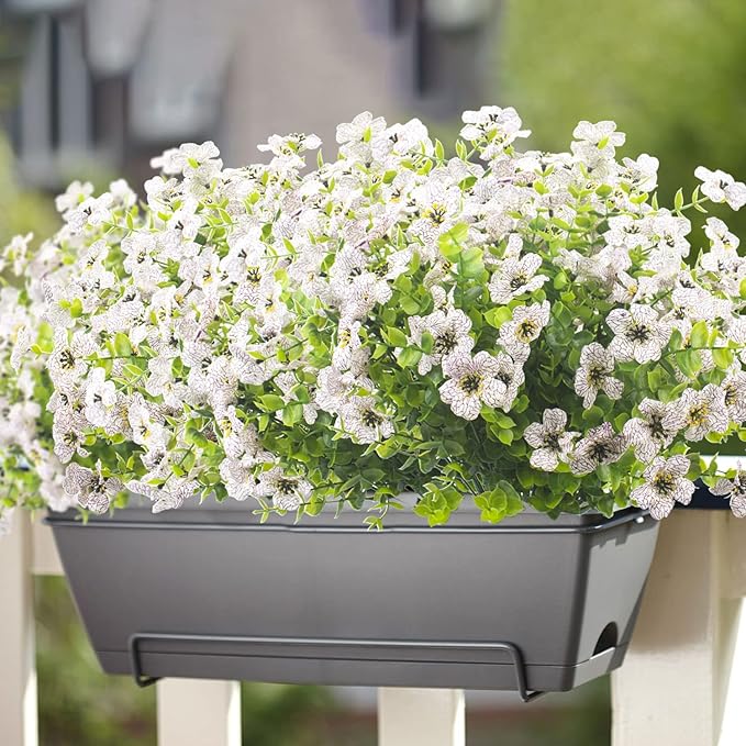 Grunyia 10 Bundles Artificial Flowers Outdoor UV Resistant Fake Flowers No Fade Faux Plants Garden Porch Window Box Decorating (White)