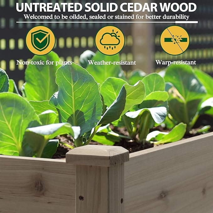72x23x30in Raised Garden Bed with Legs, Outdoor Elevated Wood Planted Box with Divider Panel & Drainage Hole for Vegetable Flower, Backyard and Patio, Brown