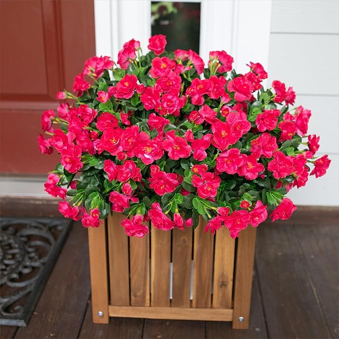 Ivydale Artificial Fake Camellia Flowers Plants for Outdoor Outside Spring Decoration, Faux Silk Hotpink Camellias UV Resistant Look Real for Planter Porch Patio Garden Yard, 3 Large Bundles