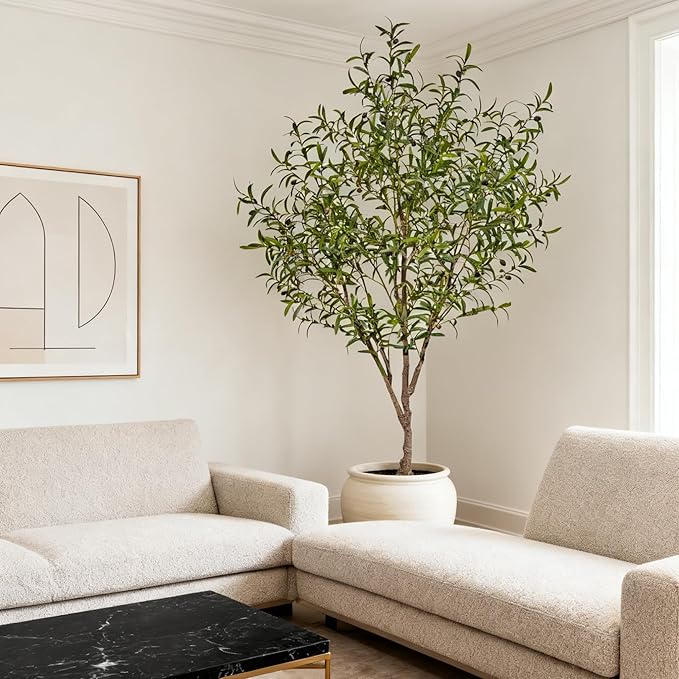 Niwellveb Fake Tree Faux Olive Tree Artificial Olive Trees Artificial Indoor 6.5 Feet Realistic Potted Silk Indoor Large Fruit for Home Offices, Living Rooms, Bedrooms, Stairs and Foyer Decor
