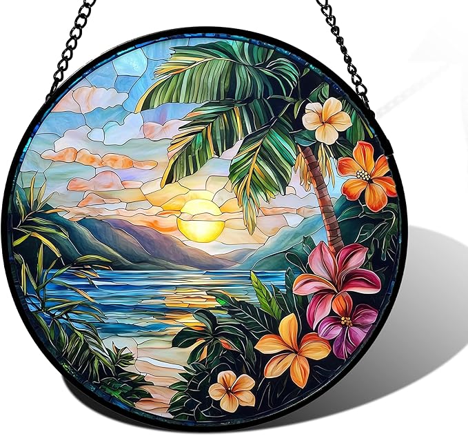 DASTOLL Stained Glass Window Hanging, Colorful Landscape Suncatcher for Doors Home Sun Catchers Decoration and Christmas, Mother's Day Birthday Gifts for Women, Men, and Mom 11.8x11.8 in
