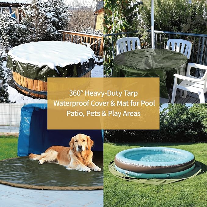 GUARD SHIELD Round Tarp 12 Feet Waterproof Heavy Duty Circle Tarps for Under Pool Green/Silver Multi Purpose Circular Outdoor Cover