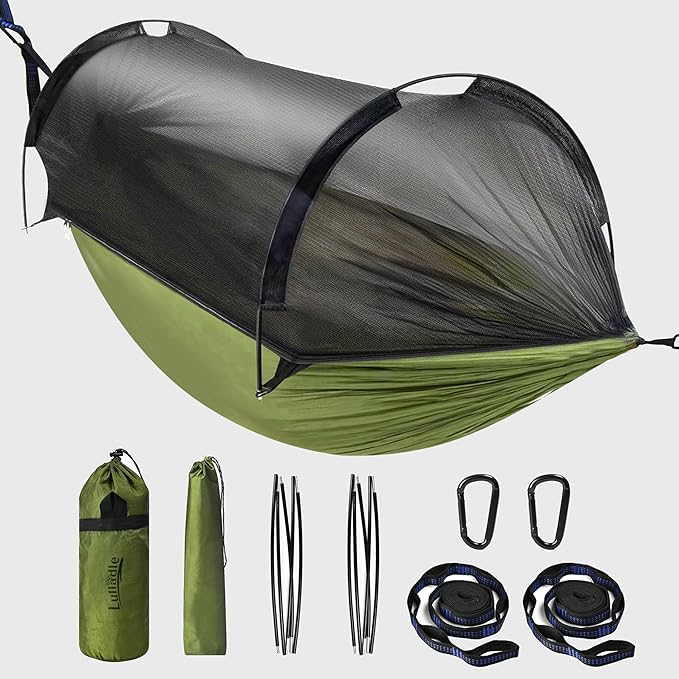 Lulladle Camping Hammock - Double and Single Hammock Portable with Tree Straps and with Mosquito Net，Nylon Hanging Hammock Easy Setup and Pack for Outdoor, Indoor, Hiking and Backyard