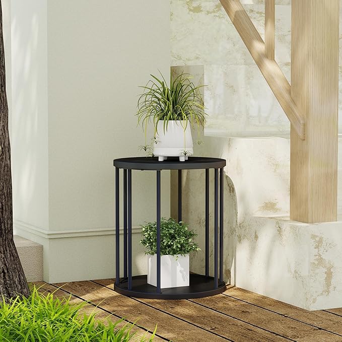 Leinade Plant Stand Indoor,small plant stool,Flower Pot Corner stand holder,Mid Century Heavy Duty Metal Tall Home Decor,Modern Round End Table,Small Rustic Display Stand for Living Room,Bedroom(Black,14In)