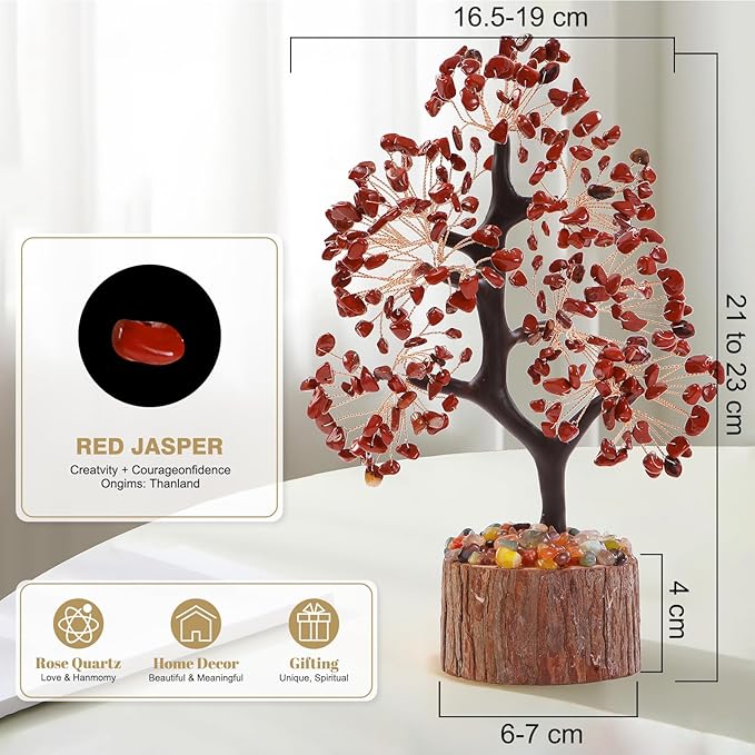 Crystal Tree of Life Red Chakra Stone, Birthday Gifts for Women, Mon, Gifts for Sister,Feng Shui Office Decor Tree for Postive Energy, Money, Good Luck, Christmas Decor, Spiritual Gifts