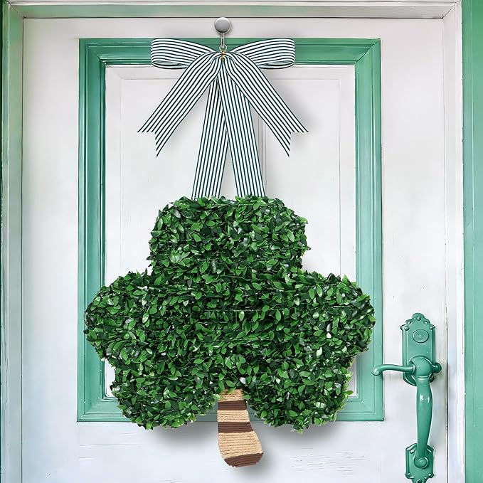St. Patrick's Day Decorations, St Patricks Day Shamrock Wreath, Lucky Green St. Patrick's Day Door Swag for Fireplace Mantel Walls, Shamrock Clover Hanging Decoration for Front Door Spring Decor