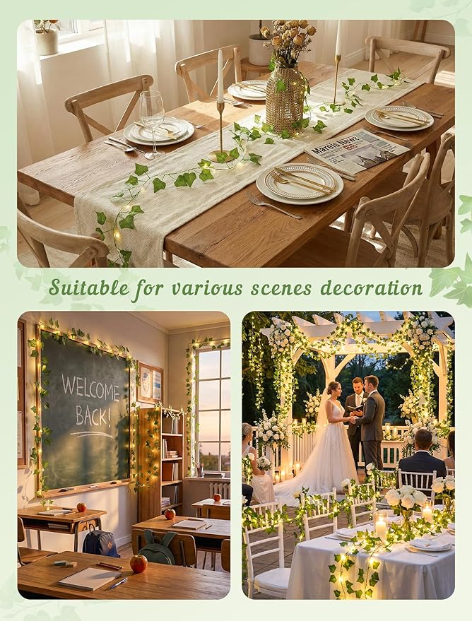 Vines with Fairy Lights,13ft Ivy Garland String lights with Remote,40 LED Fake Leaf lights USB/Battery Operate for Dorm,Bedroom,Wall,Celling,Curtain,Photo, Wedding,Christmas Decor(Warm White)