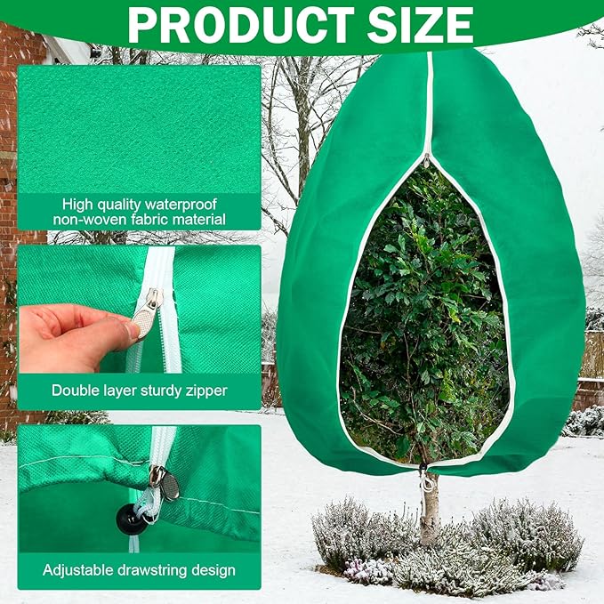 Vincreem 2 Pcs 10 x 10 ft Plant Covers Freeze Protection Extra Large Frost Cloth Plant Covers with Zipper Drawstring Winter Cold Weather Frost Blankets for Outdoor Palm Fruit Tree and Shrubs (Green)