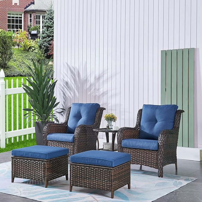 HUMMUH Patio Chairs Wicker Patio Dining Chairs Set of 2 PE Rattan Deep Seating Outdoor Chairs with 4 inch Seat Cushions…