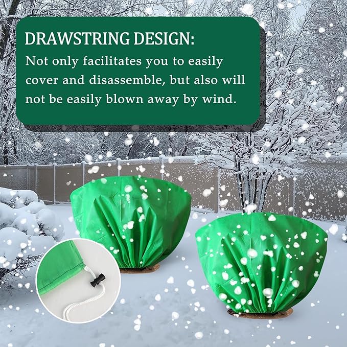 EYNDYN 8 Pcs Plant Covers Frost Protection Bag 39.3" x 19.6" Winter Reusable Plants Jacket with Drawstring Shrub Protection Wraps Bags Frost Blanket for Winter Outdoor Garden Plants