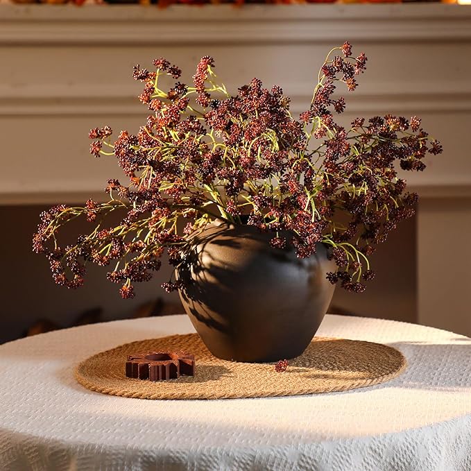 6 Pcs Plum Faux Berry Stems Artificial Dusty Sedum Berry Stems Picks Branches Faux Spray for DIY Holiday Farmhouse Home Mantel Harvest Decorations (16 Inch)