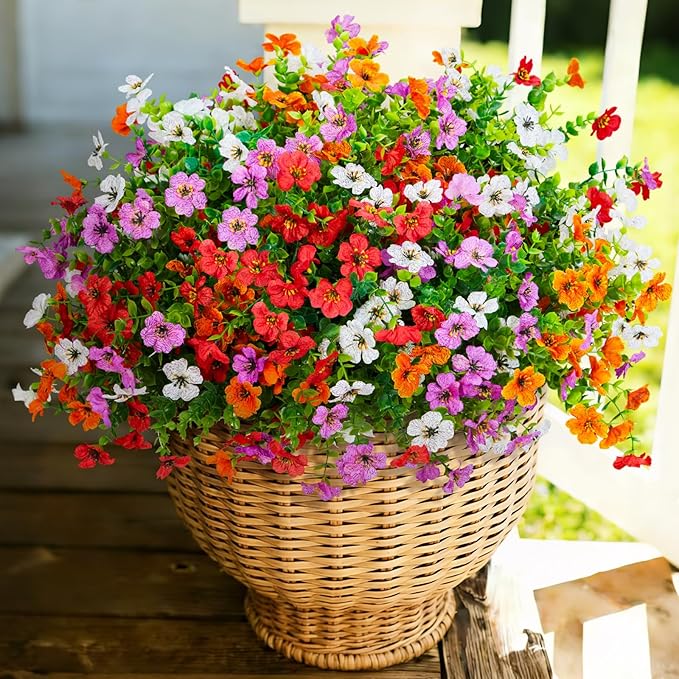 Hrobek Fake Artificial Flowers for Outdoors Faux Plants Outside Indoor,UV Resistant Realistic Silk Daisy for Home Patio Garden Back Yard Front Poch Decor Spring Summer(12 Bunches,4 Multi Colors)