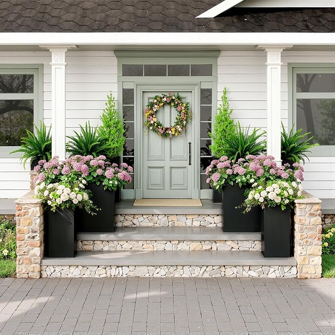 LAHAAP Set of 2 Outdoor Planters 38"W x 10.2"D x 30"H- Tall Rectangular Planters for Outdoor Patio/Porch, All-Weather with Anti-dumping Kit, Durable Galvanized Steel, Modern Design for Plants, Flower