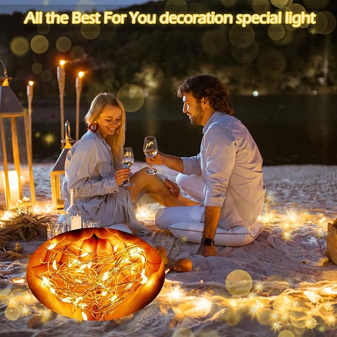 Hortsun 100 Packs Fairy Lights Battery Operated 3 Speed Modes, 7 Ft/ 2 M 20 LED Battery String Mini Waterproof Wire Twinkle Lights Bulk for Wedding Party Birthday Vases Decor (Warm White)