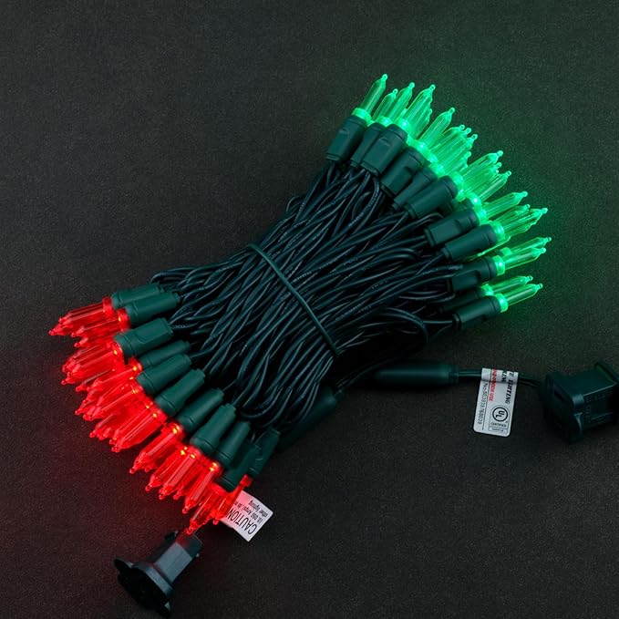 YULETIME 100 Red and Green One-Piece T5 LED Christmas Lights, 33 ft High Waterproof UL Certified Green Wire String Lights (Red & Green)