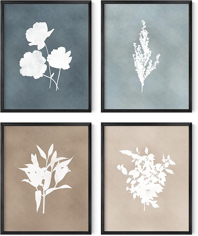 HAUS AND HUES Floral Wall Art - Set of 4 Plant Posters for Wall Vintage Botanical Prints, Flower Pictures for Room Aesthetic, Vintage Art Prints Flower Wall Art (Black Frame, 8x10)