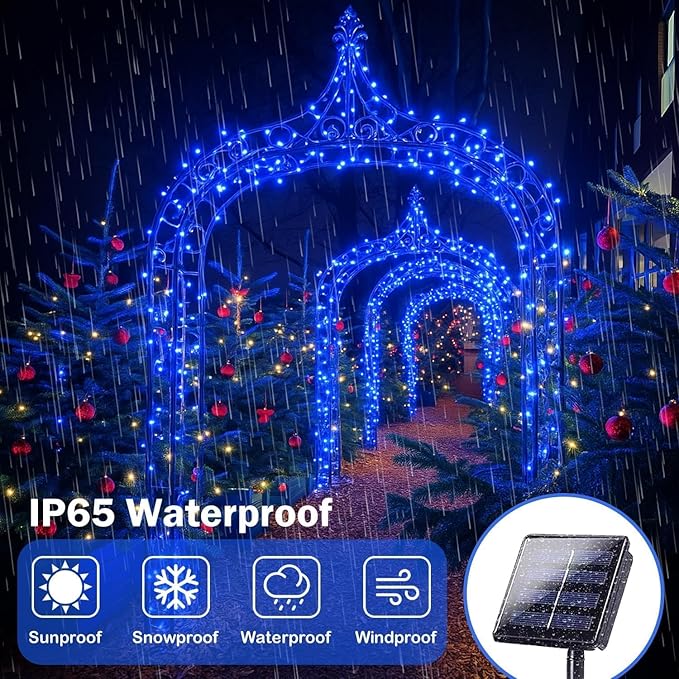 Extra-Long Solar String Lights Outdoor, 4-Pack 400 LED Solar Christmas Fairy Lights for Outside Waterproof, Copper Wire 8 Modes Solar Twinkle Fairy Light for Xmas Tree Garden Party Wedding Decor(Blue)