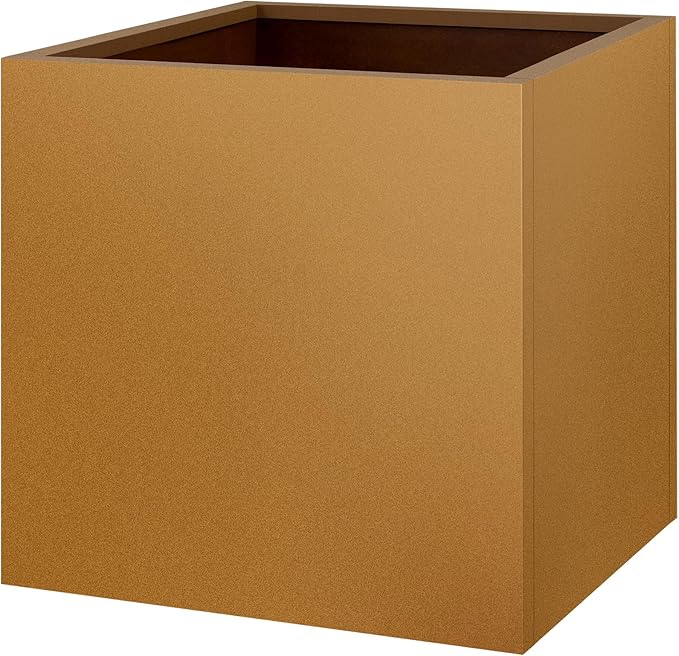 Meyoppm Corten Steel Planter Box 24"x24"x25", Rustic Metal Planter with Partitions & Drainage Holes, Frost Rust Resistant Heavy Duty Planter for Patio Garden Indoor Outdoor Commercial Decor