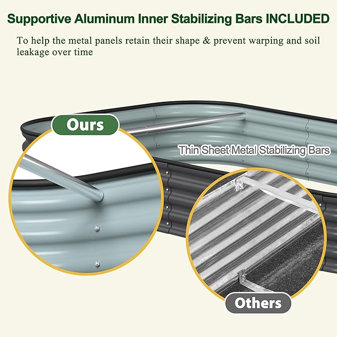 BlueWish 8x4x1FT Galvanized Raised Garden Bed with Aluminum Support Rods, Many-in-1 Modular Planter Box with Rubber Edges, 11.2’’H Raised Garden Bed for Vegetable, Flower, Fruit, Grey