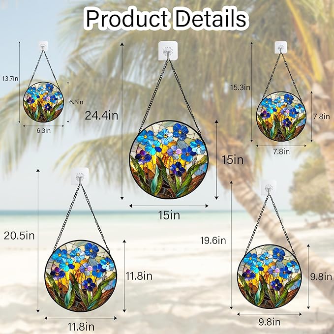 Stained Glass Window Hanging - Blue Wildflower Plant Flowers Sun Catcher for Door Garden Home Decor Suncatcher Christmas Mother's Day Birthday Gifts for Women Men Mom Nana 6.3 in
