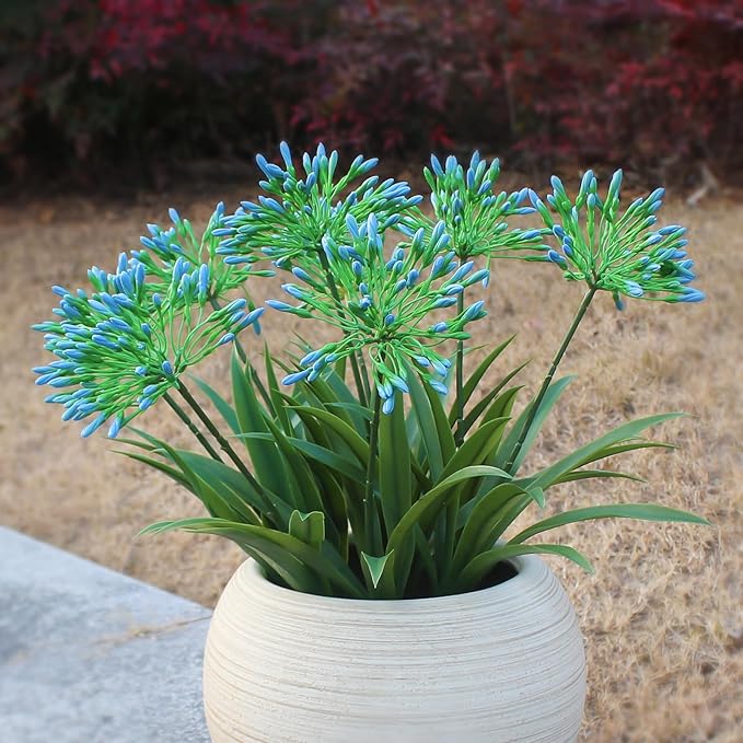 HIFORESTAR Artificial Flowers Fake Blue Plants Outdoor Spring Summer Decoration Realistic Faux Greenery for Front Door Porch Planter