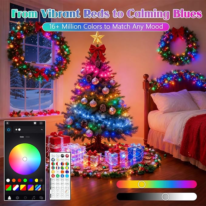 2025 New 188FT 600LED Smart Color Changing Christmas String Lights Outdoor App Control RGB LED String Lights with Remote & Timer, Waterproof Twinkle Christmas Tree Lights Indoor For Holiday Xmas Decor