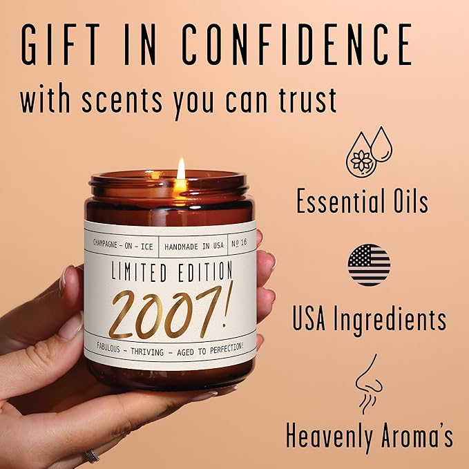 19th Birthday Gifts for Girls - 'Limited Edition 2007' Soy Candle, w/Sparkling Berries & Fruit I 19 Gifts for Women I 19th Birthday Gift for Her Ideas I 9oz Reusable Jar, 50Hr Burn, Made in USA