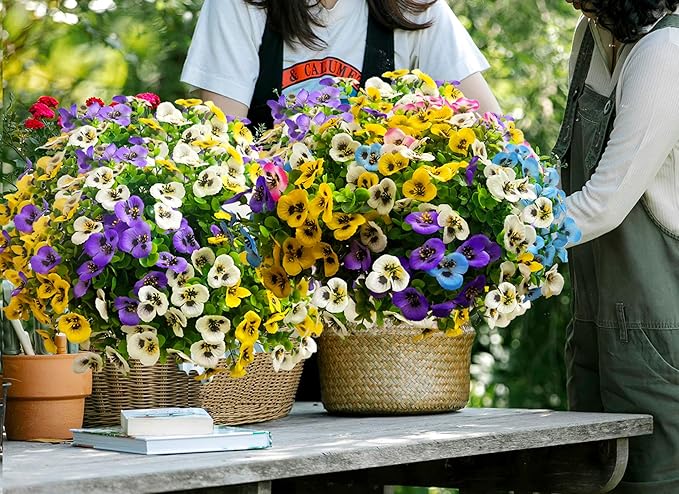 Thinktral Artificial Flowers for Outdoors Fake Plants, 12pcs Fake Flowers Artificial Plants Outdoor UV Resistant,Silk Faux Flowers Shrubs Greenery Plants for Porch Garden Patio Window Box Decor
