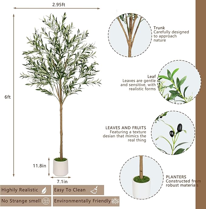 Realiflora Artificial Olive Tree - Tall Indoor Faux Olive Tree with Planter & Basket, Realistic Fake Olive Tree with Fruits for Home Office Decor Living Room (5ft)