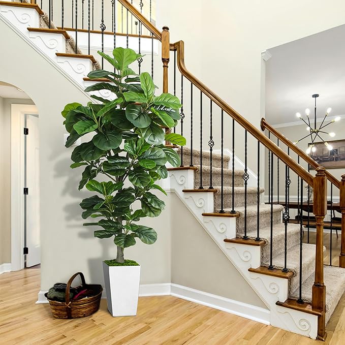 KOPWVA Artificial Fiddle Leaf Fig Tree 6ft, 6 Feet Large Tall Fake Plants Indoor with Modern Style Planter, Artificial Silk Tree for Home Office Living Room Decor Indoor, More Lifelike & Lush (White)