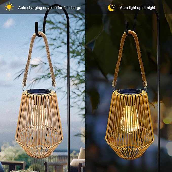 Solar Lantern,Outdoor Solar Lanterns Waterproof for Outside Hanging Woven Lantern Boho Lamp Lights Decoration for Garden,Yard,Patio,Porch,Trees,Lawn,Pathway,1 Pack