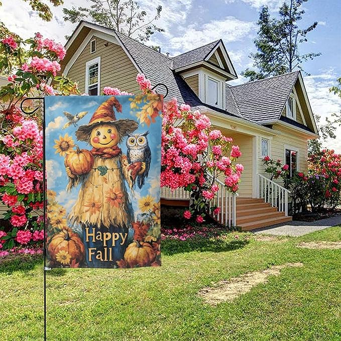 Happy Fall Garden Flag 12x18 Inch Double Sided All-Weather Polyester Outdoor Flag For Patio Lawn Yard And Garden Welcome Decor