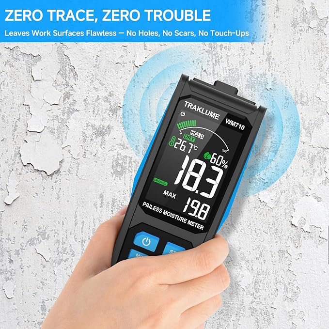 Wood Moisture Meter for Lumber Pinless Moisture Tester for Drywall with Colorful Screen Moisture Sensor for House Firewood Moisture Detector for Walls Moisture Reader for Wood Wall Water Leak Detector