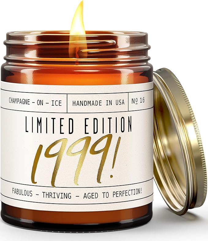 27th Birthday Gifts for Women - 'Limited Edition 1999' Soy Candle, w/Champagne on Ice I 27th Birthday Gift for Her Ideas I 9oz Reusable Jar, 50Hr Burn, Made in USA