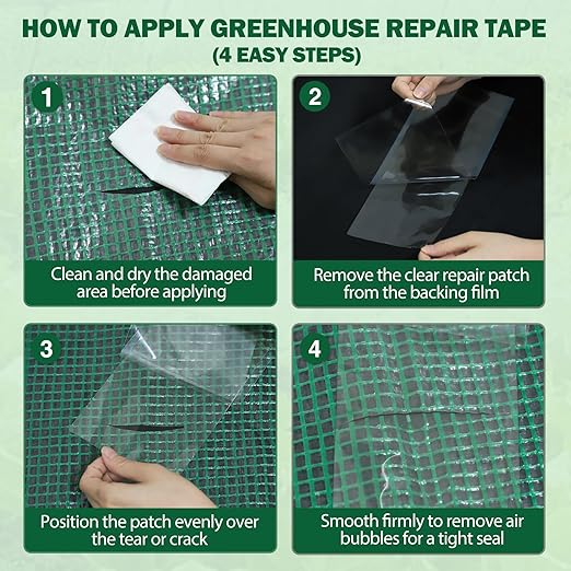 EAGLE PEAK Greenhouse Repair Tape 4”x10”, Heavy Duty Clear Waterproof Patch Kit, Sealing Tape for Greenhouse Film, Tent, Awning, RV Roof Repair, 8 Pack, Clear