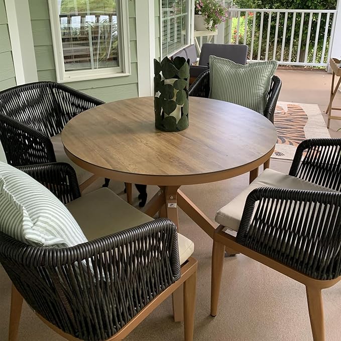 PURPLE LEAF 2 Pieces Outdoor Dining Chair All-Weather Wicker Aluminum Frame Patio Dining Chair for Lawn Garden Backyard Deck with Cushion, Deep Teak Armchair
