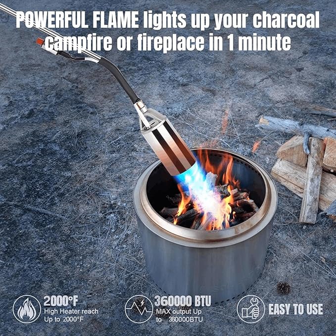 Propane Torch Weed Burner Kit,Weed Torch 360,000 BTU,Blow Torch with 1lb Propane Converter Hose,Blow Torch for Weeds,Wood,Roof,Ice Snow,Road, Fire Start,Charoal Start(Fuel not Included)