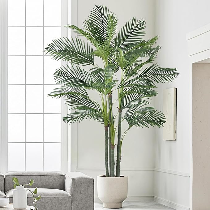 Artificial Palm Tree 8FT(96in) Tall Faux Tree with Large Trunks and 32 Realistic Leaves, Fake Tropical Floor Potted Artificial Plants for Home Office Living Room Indoor Decor (8feet,1Pack)