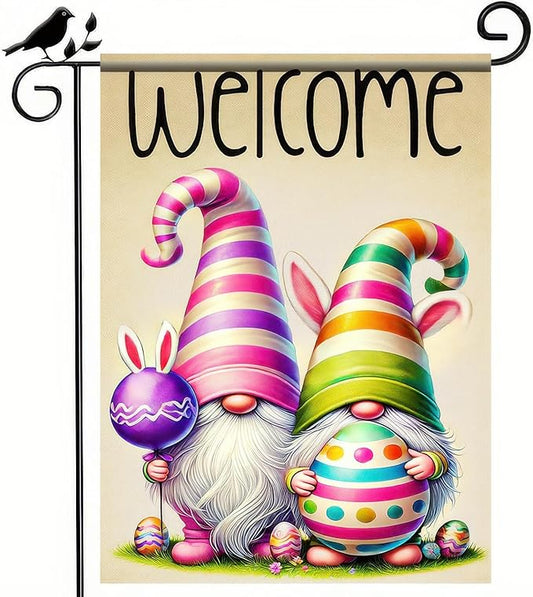 Easter Garden Flag 12x18 Inch Double Sided Cute Bunny Spring Yard Flag Colorful Welcome Outdoor Decoration Flag Farmhouse Seasonal Flag Colorful Eggs Home Display Garden Flag