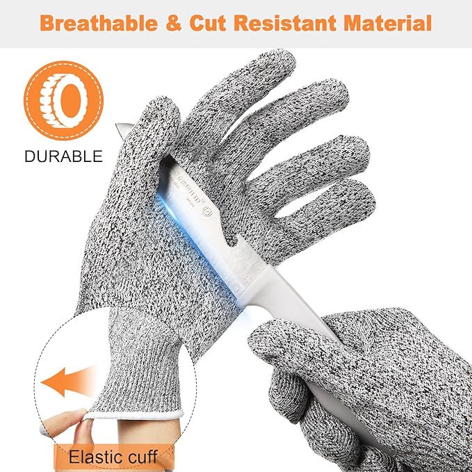 Xuhal 20 Pairs Cut Resistant Gloves Level 5 Protection Cutting Safety Kitchen Anti Cut Gloves for Kitchen (M)
