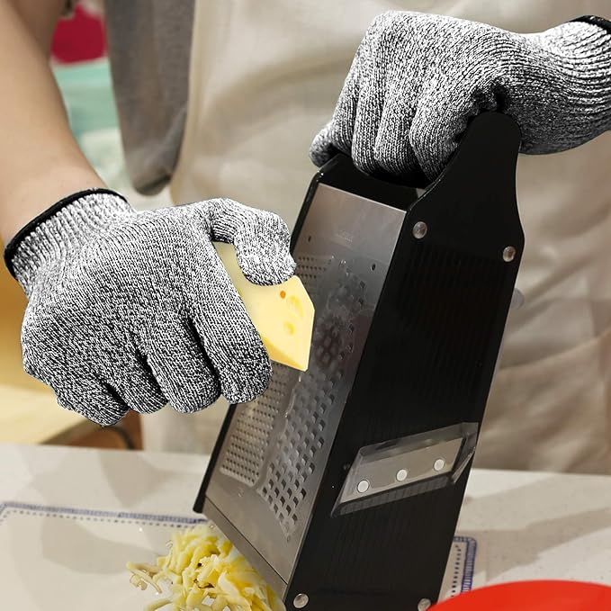 Evridwear Cut Resistant Gloves Food Grade Level 5 Kitchen Safety Protection (Large, Gray)